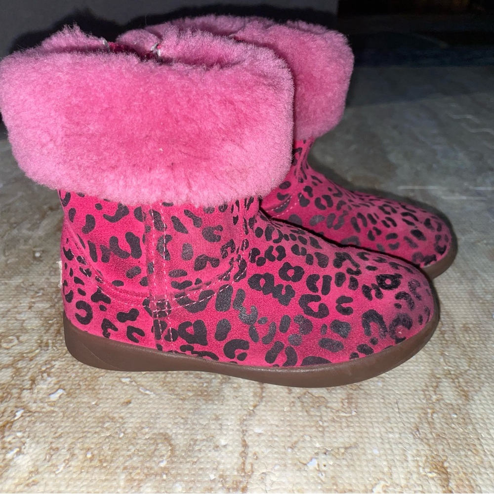 Ugg Pink Leopard Print Fur Boots